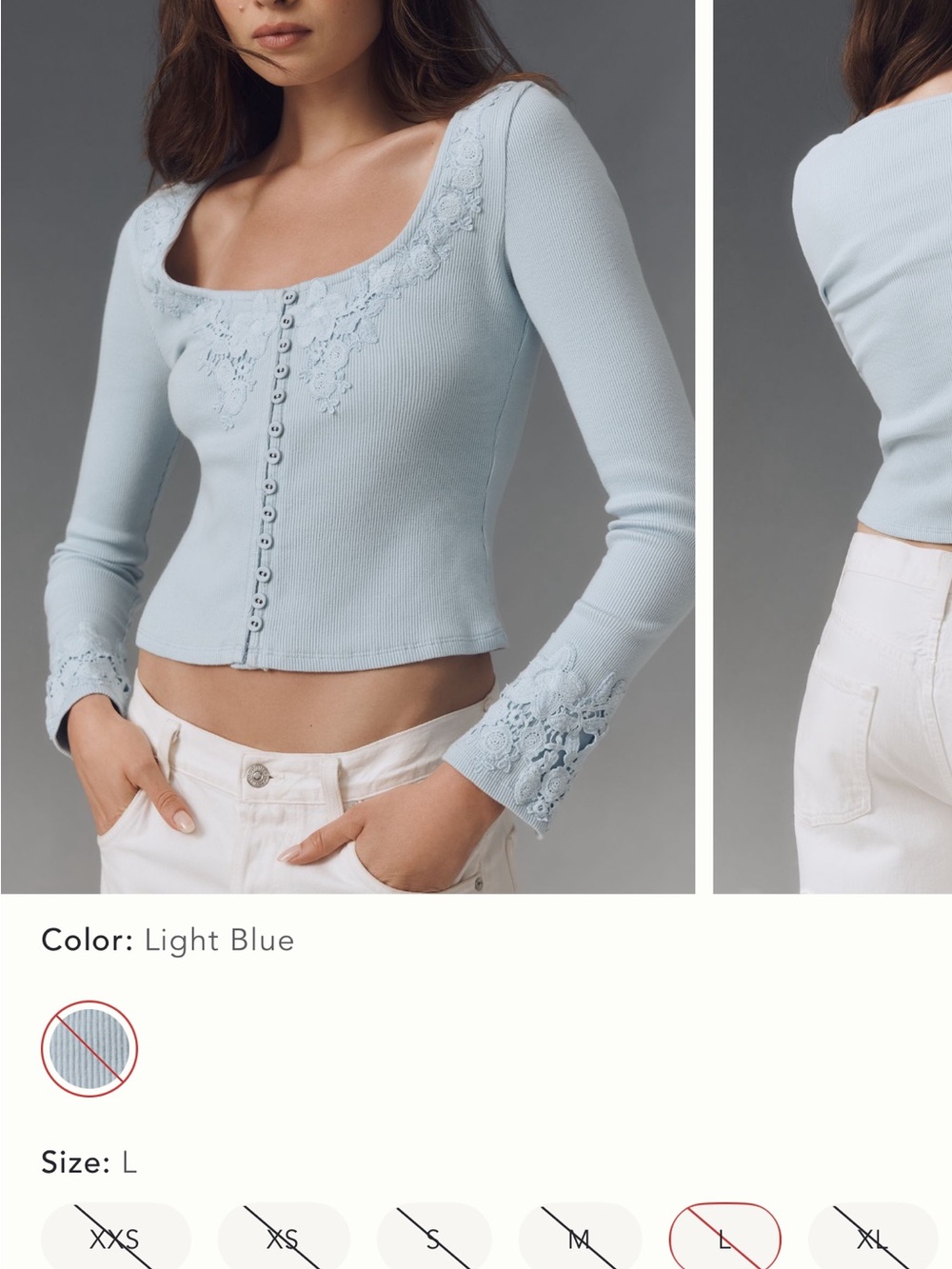 Anthropologie Pale Blue Ribbed Scoop Neck Button-Front Top
